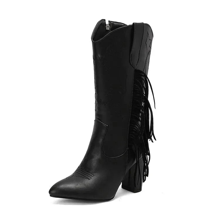 Country Boots med Fransar och Broderi Svart / 35