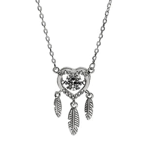 925 Sterling Silver Heart Chain Women Girls Feather Tassel Rhinestone Clavicle Choker Necklace Wedding Birthday Jewelry Gifts A