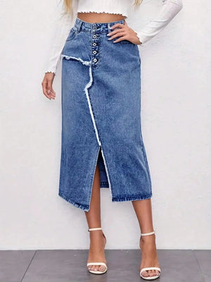Asymmetrisk jeanskjol med slits Mörkblå / S