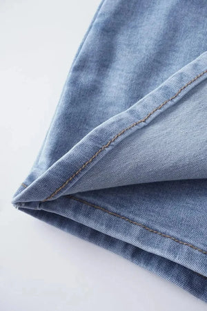 Asymmetrisk shorts kjol i denim