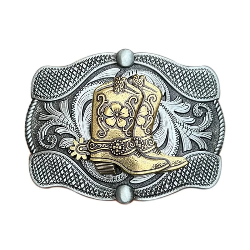 Bältespänne cowboystövlar blommor western Silver