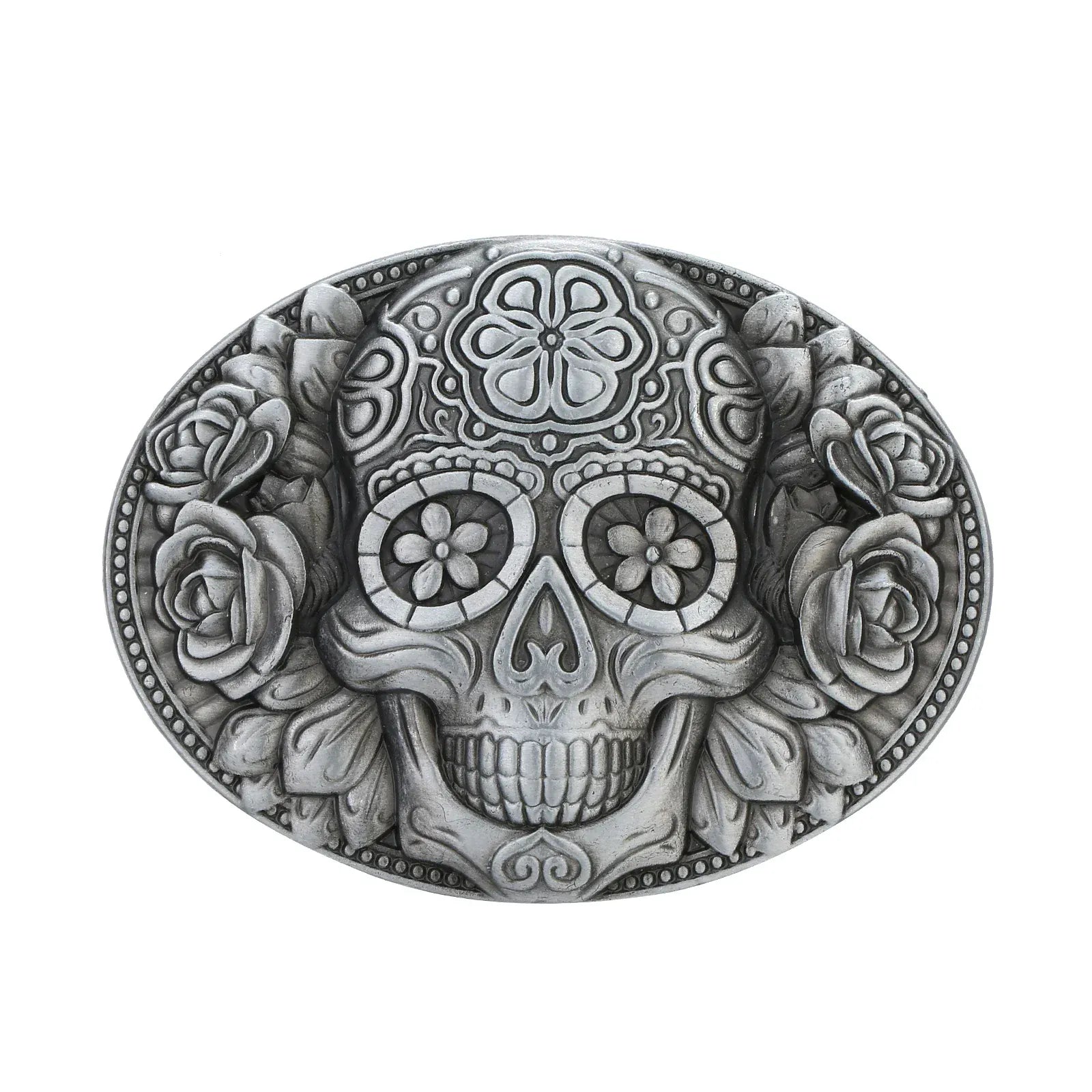 Bältesspänne western floral döskalle Silver
