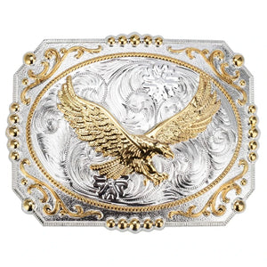 Bältesspänne western stil med detaljer i guld och silver eleganta motiv Örn