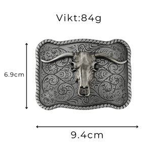 Bältesspänne western stil med tjur huvud antik silver finish