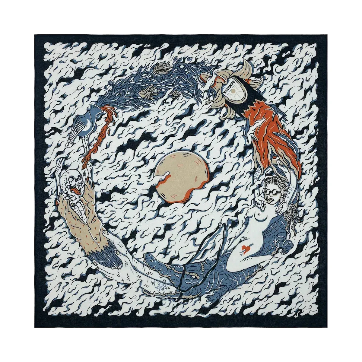 Bandana med konstnärligt motiv 55×55cm / Vit och svart
