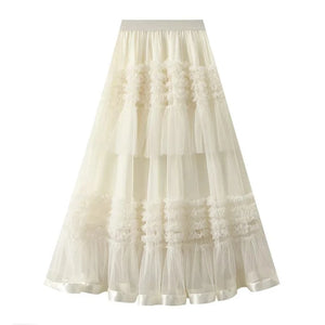 Bohemisk golvlång tyllkjol Beige / One Size