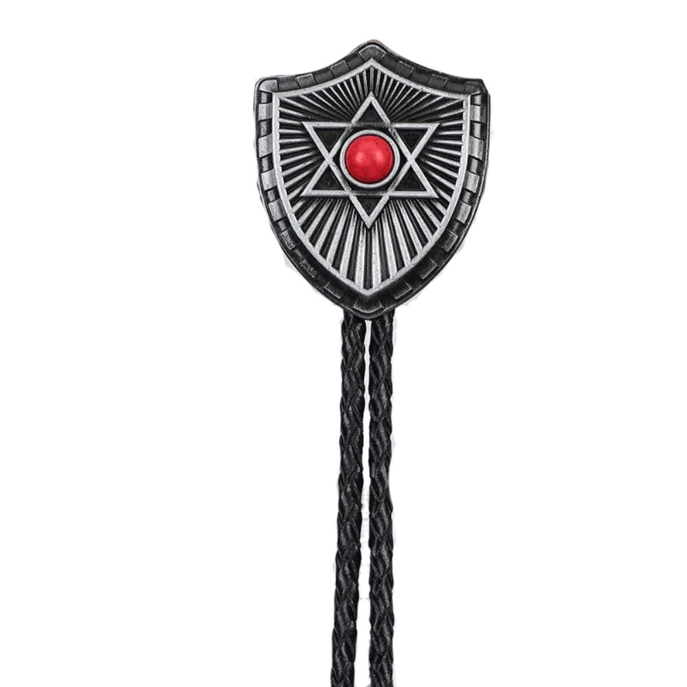 Bolo tie i form av sexuddig stjärna med natursten Röd