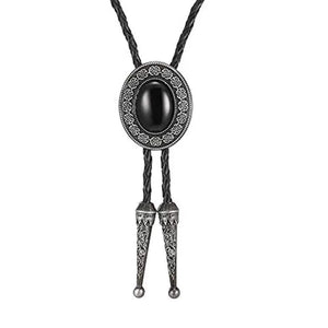 Bolo tie i läder med natursten Svart