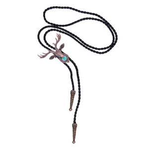 Bolo tie med älghuvud och blå sten