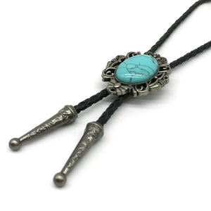 Bolo tie med blå turkossten och antiksilverram Turkosblå