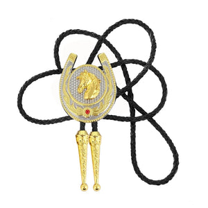 Bolo tie med hästhuvud och hästsko i guld Guld
