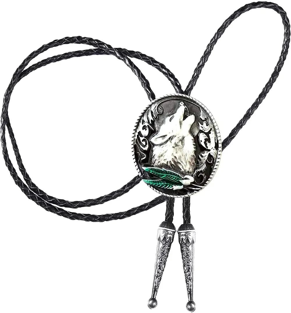 Bolo tie med ylande varg i zinklegering Svart