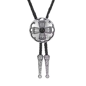 Bolo tie rund med korsdetalj och sten Svart