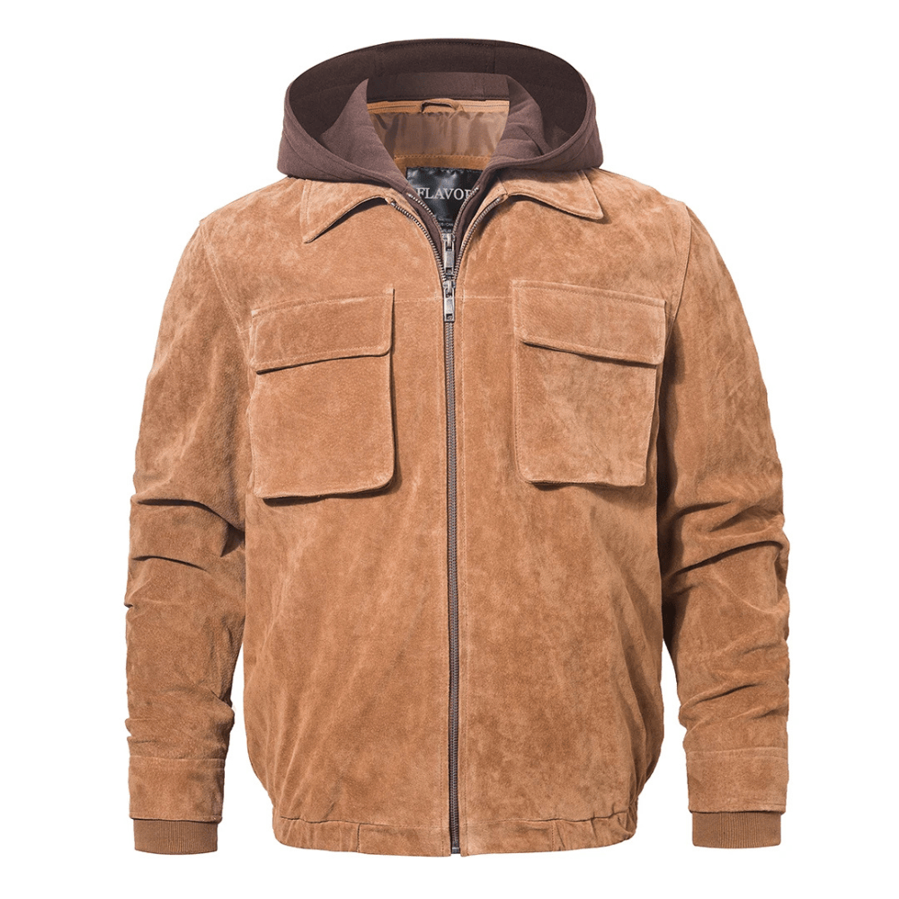 Brun mocka bomber jacka med huva Brun / S