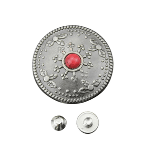 Concho 25 mm i Antiksilver med Färgsten Röd B