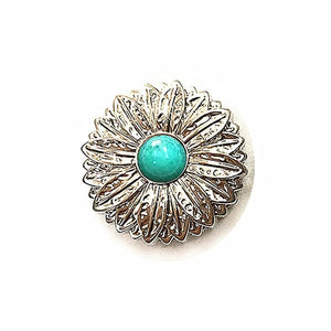 Concho i Mässing med Tribal Solblomma och Färgsten Silver och grön / 30mm