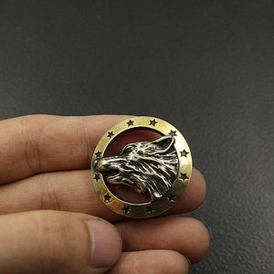 Concho rund mässing med varghuvud Guld och silver / 30 mm