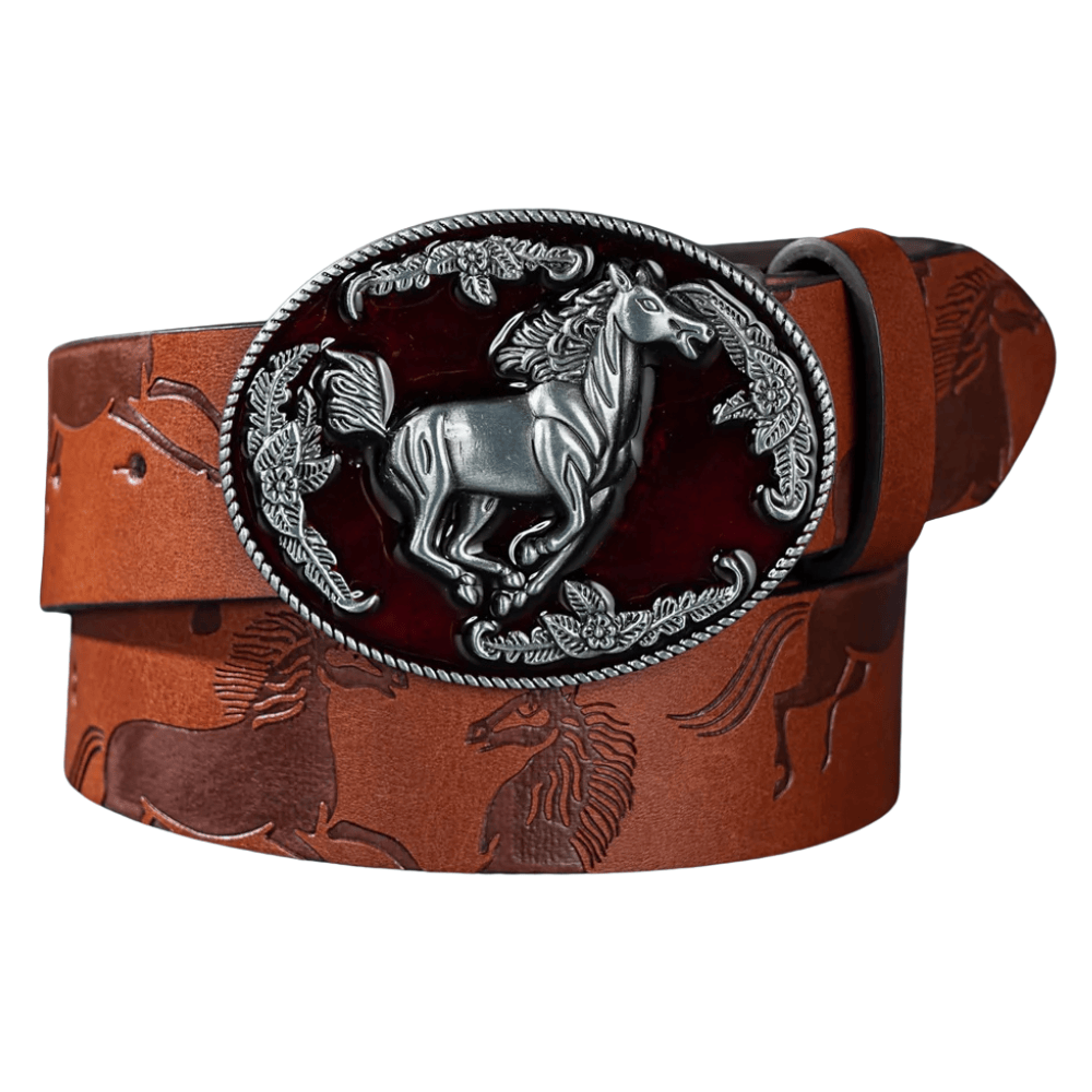 Cowboybälte galopperande hästspänne Ljusbrun / 120cm
