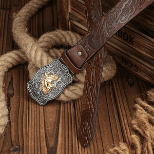 Cowboybälte med gyllene hästhuvud