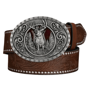 Cowboybälte med hjortspänne Silver Mörkbrun / 120cm