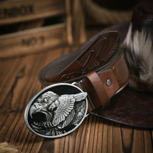 Cowboybälte med silverfärgat örnspänne