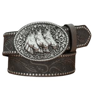 Cowboybälte silverfärgat hästspänne Grå / 120cm