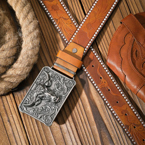 Cowboybälte Tjurhuvud Silver