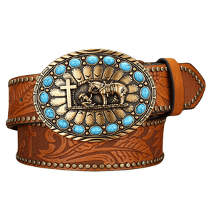 Cowboybälte turkosprytt westernspänne Brown / 120cm