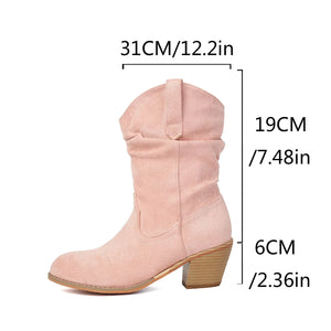Cowboyboots i mjuk mocka med rynkad skaftdesign