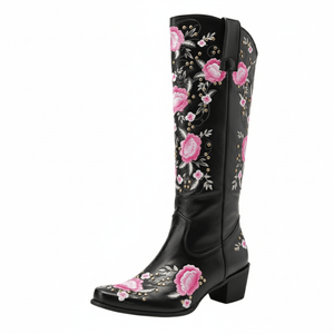 Cowboyboots med blombroderi och fransar