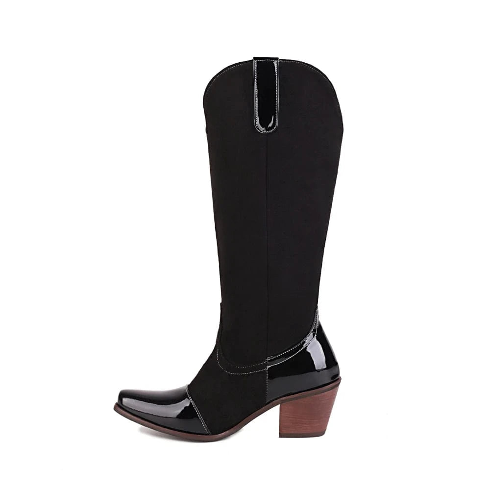 Cowboyboots med Blommönster och Fyrkantig Klack Svart / 35