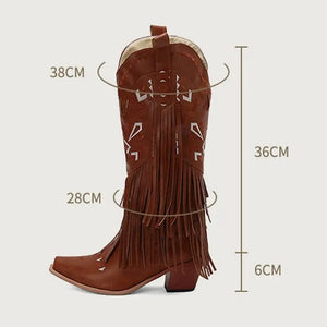 Cowboyboots med broderad design och eleganta fransar
