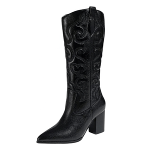 Cowboyboots med broderad metallisk yta och spetsig tå Svart / 35