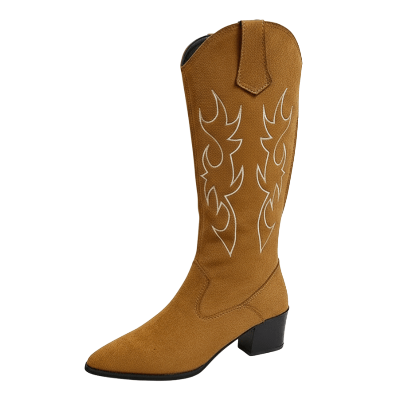 Cowboyboots med broderad sammet Brun / 35