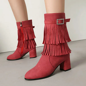 Cowboyboots med fransar och blockklack