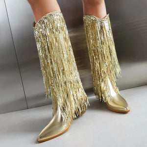 Cowboyboots med glänsande fransar