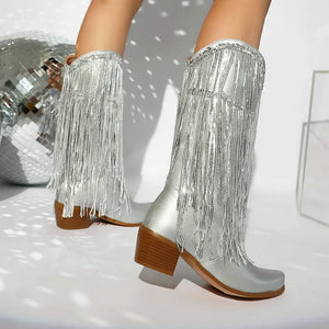 Cowboyboots med glittrande fransar
