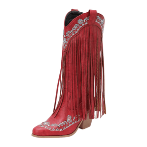 Cowboyboots med tofsar och broderad vintageinspirerad design Röd / 35