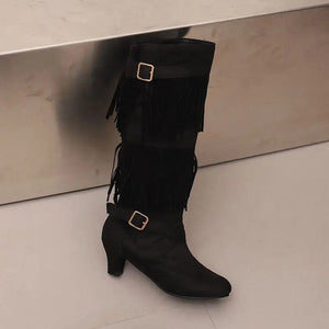 Cowboyboots med tofsar och spänndetaljer i mockalook