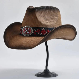 Cowboyhatt i halm med broderat bälte