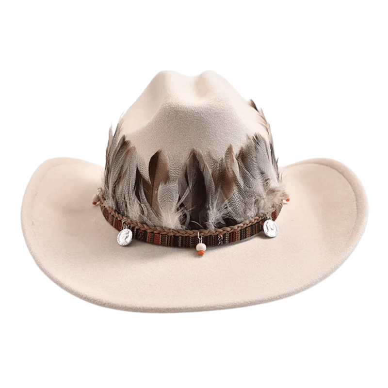 Cowboyhatt med Fjädrar Beige / 58-59cm