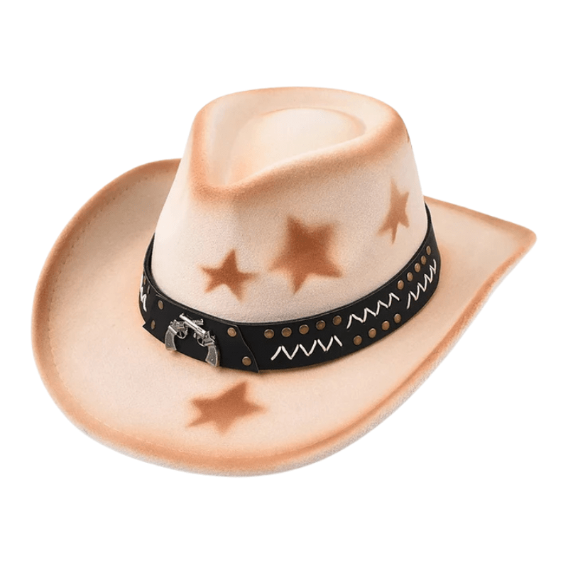 Cowboyhatt med stjärnmönster och dekorerat bälte Beige / Kan justeras