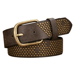Cowboyläderbälte med Nitmönster Brun Guld / 120cm