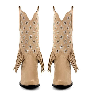 Cowgirl Boots med Amerikansk Flagga och Fransar