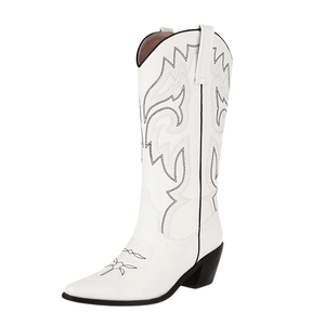 Cowgirl Boots med Broderad Westernstil och Spetsig Tå Vit / 37