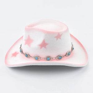 Cowgirlhatt i filt med rosa stjärnor Vit och rosa / Kan justeras