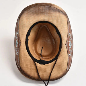 Cowgirlhatt med Blommig Brodyr Khaki / 56-58cm