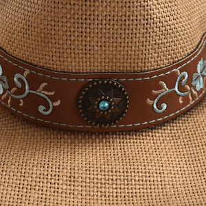 Cowgirlhatt med Blommig Brodyr Khaki / 56-58cm
