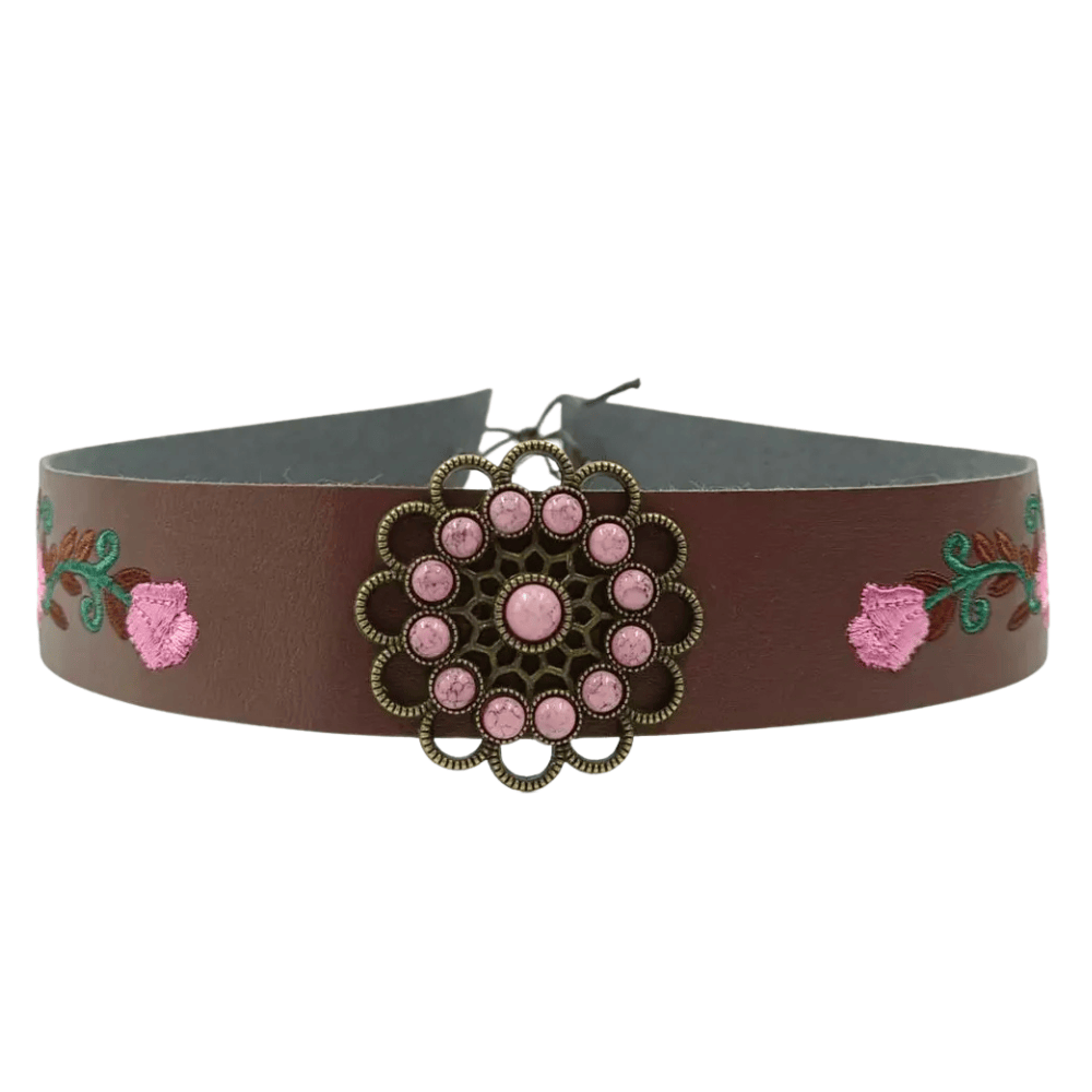 Cowgirlhattband broderade blommor Brun / 56-58cm