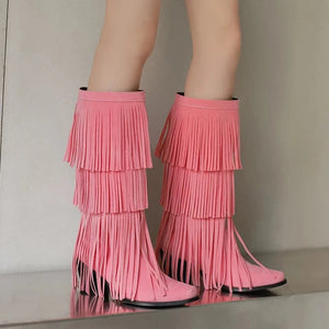 Höga Cowboyboots med Fransar för Dam